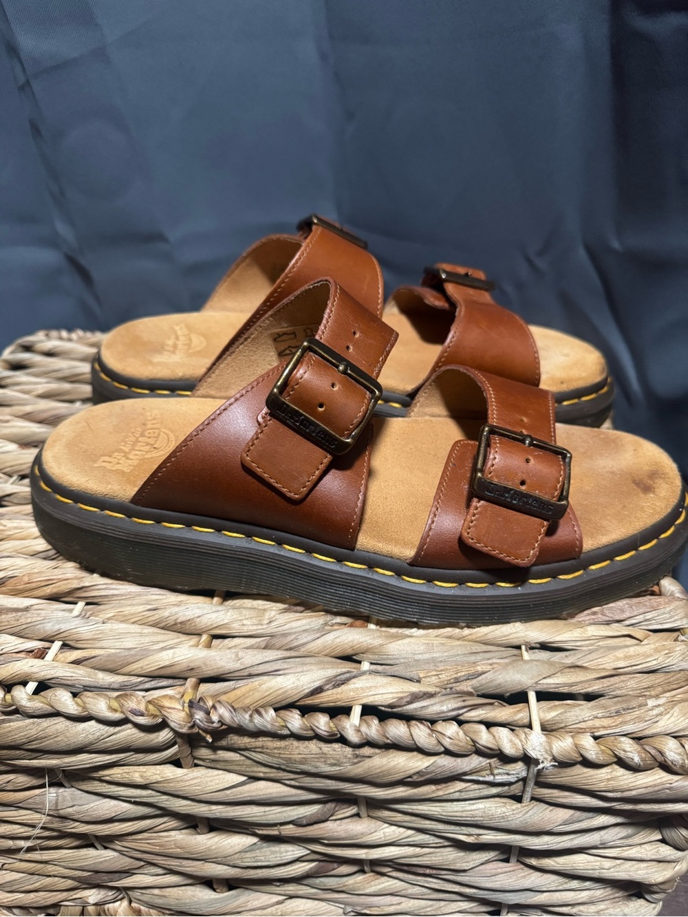Men's Dr. Martens Brown Leather Double-Buckle Slide Sandals - Picture 4 of 8